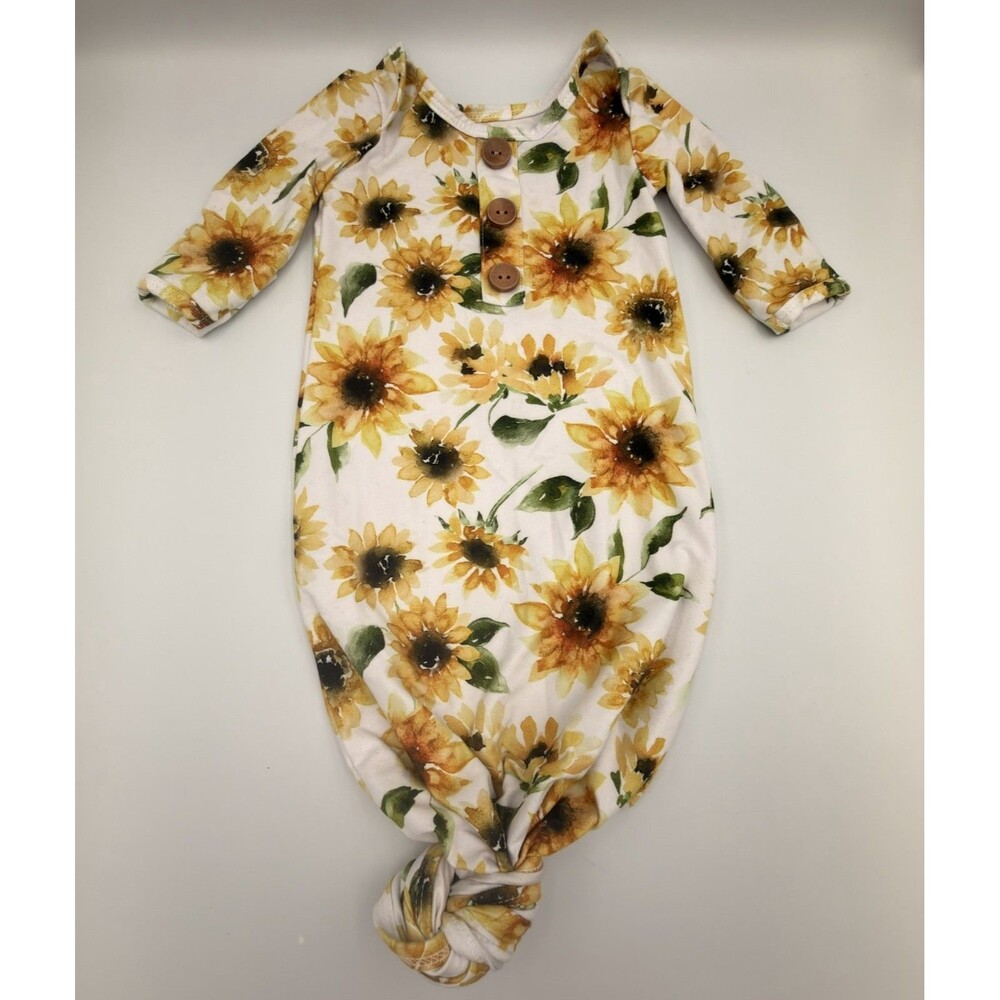 Caden Lane Baby 0-3M Sunflower Floral Knotted Gown Newborn Sleeper Fall